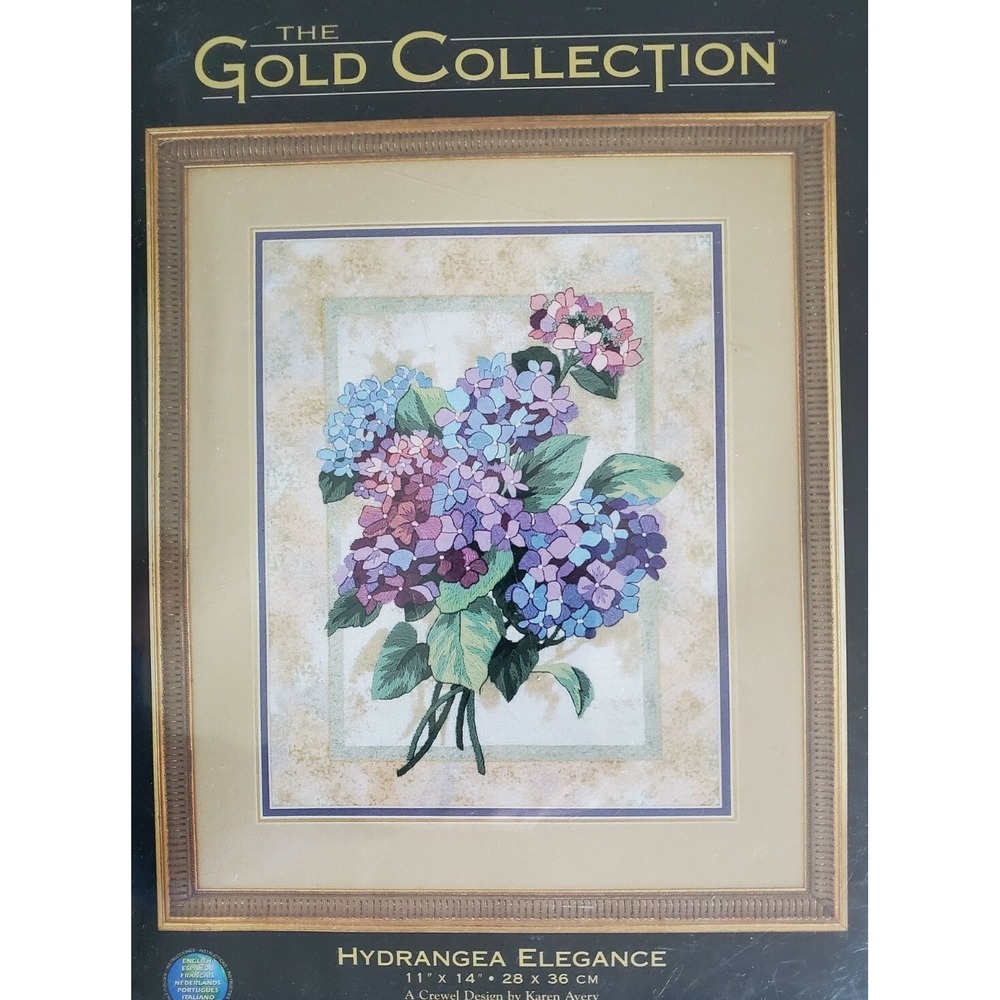 Dimensions Hydrangea Elegance Gold Collection Crewel Needlepoint Kit 11 x 14